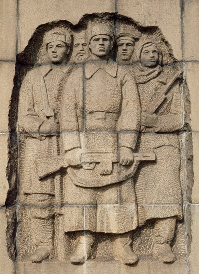 Monument to resistance of Russian people during 900-day German siege of city of Leningrad, Pskarevski Cemetery, relief, St Petersburg, Russia, 20th century by Benjamin Baud