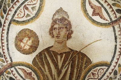 Mosaic: One of the Nine Muses. Polymnia: Religious and Rhetoric Song (detail) by Unbekannt
