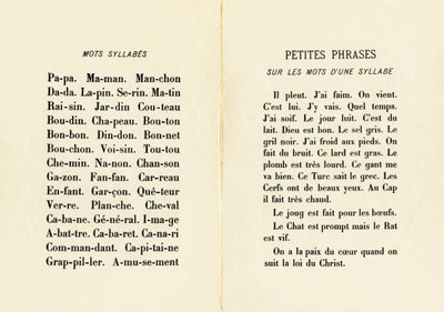 Words, Syllables, and Small Phrases on One-Syllable Words - Engraving from ABCD of Little Girls. Pellerin & Cie, printer-publisher, Epinal, circa 1890. Series A. by Unbekannt