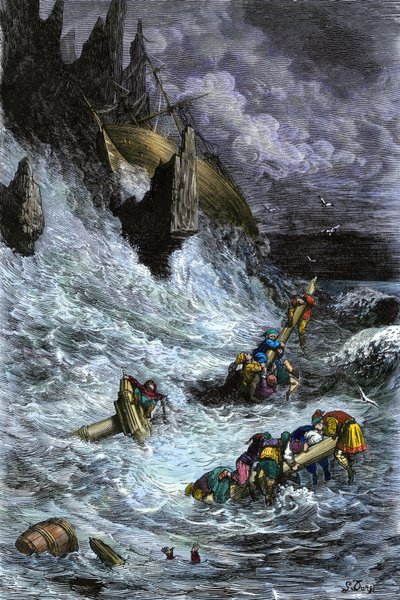 Sinbad and his companions after the 1001 nights (Colour engraving by Gustave Dore) by Unbekannter Künstler