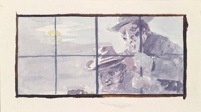 Night Scene with Two Men in Front of a Barred Window. Study by Unbekannter Künstler