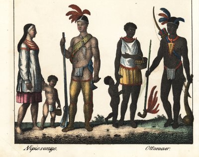 Native to Canada: a family of Indians from Lake Nipissing and a family of Indians from the Ottawa area. Lithography for the book: “Galerie complete en tableaux fideles des peuples d