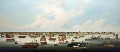 Navigation on the Pearl River, off the coast of Henan Island, with a view of the European factories in Canton by Unbekannter Künstler