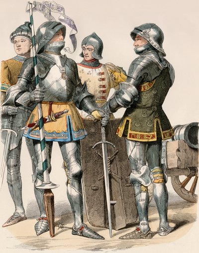 Noble Knights of the Duchy of Burgundy in Armor and Weapon, with a Cannon by Unbekannter Künstler