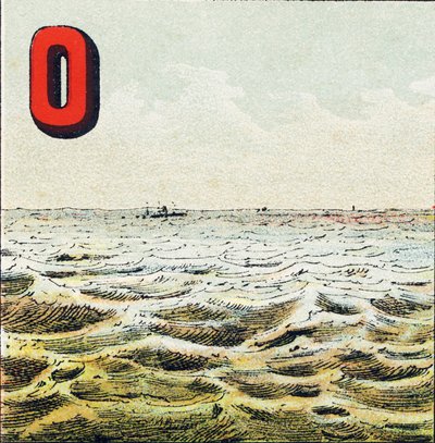 O: Ocean. Immeasurable expanse of water surrounding the Earth. Ocean water is salty; humans cannot drink it - Engraving from Geographical Alphabet. Guerin-Muller et Cie, publishers, Paris by Unbekannt