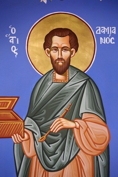 Orthodox Church in Pedoulas, Cyprus: Saint Damian Fresco, Pedoulas, Cyprus by Unbekannt