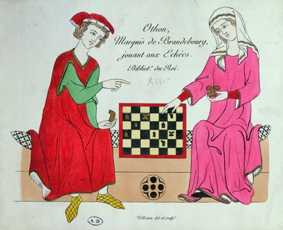 Otto IV, Marquis of Brandenburg, Playing Chess with a Lady, Illustration from a Facsimile of the Manesse Codex or Grosse Heidelberger Liederhandschrift, Made in Zurich c.1305-40 by Unbekannt