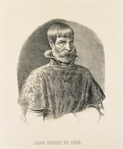 Juan Ponce de Leon, Spanish conqueror of Puerto Rico and discoverer of Florida (engraving) by Unbekannter Künstler
