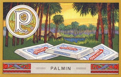 P: Palmin - Alphabet Palmin. Series of chromolithographs published by H. Schlinck & Co, Hamburg. Advertisement for Palmin finest coconut fat. Dimensions: 7 x 11 cm by William M. Timlin