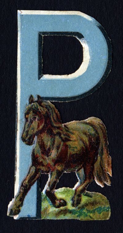 P like Pony. Beetle decoupis on the theme of animals. Engraving. Series of 26 waffle chromolithographs of English origin. End of the 19th century by Unbekannt