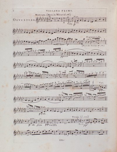 Page of musical score for the first violin of the opera Jessonda by Louis Spohr by Unbekannter Künstler