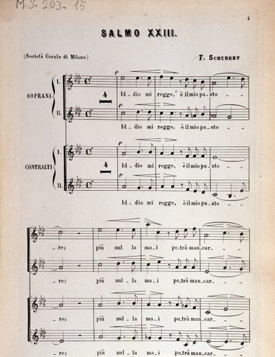 Page of musical score of Psalm 23, op 132, D 706 by Franz Schubert by Unbekannter Künstler