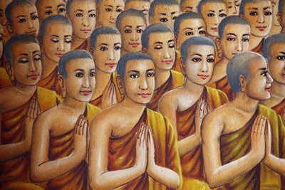 Painting depicting monks listening to Buddha, Udong, Cambodia by Unbekannt
