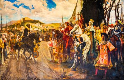 Painting of the Moors handing over the keys to King Isabella, Capilla Real Tomb Chapel of the Catholic Monarchs Isabella I and Ferdinand II, Granada, Andalusia, Spain, Europe by Unbekannter Künstler