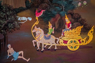 Paintings of village scenes with Buddha in Thailand, Wat Bang Riang, Thub Pat, Phang Nga, Thailand, Asia by Unbekannter Künstler