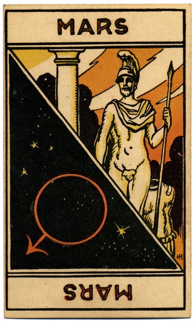 Paranormal. Astrology. Mars (Planet). Astrologic Card from: Le Tarot Astrologique, by Georges Muchery, France by Unbekannter Künstler
