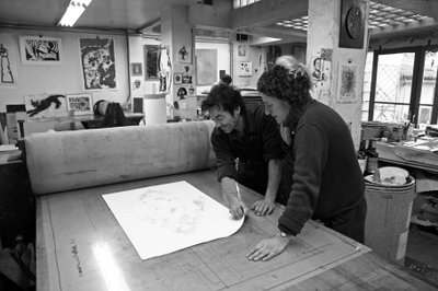 Pascal Gauvard, Co-founder of Pasnic Engraving Workshop, Annie-Paule Thorel, French Painter. Discovered from Engraving After Printing. Pasnic Engraving Workshop in Paris in 2009. by Unbekannt