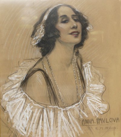 Pastel drawing of Russian ballet dancer Anna Pavlova at the London Jewish Cultural Centre, London, UK by Unbekannt