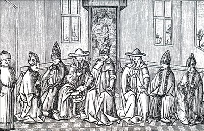 Peter the Hermit, Pope Urban II and Simeon Patriarch of Jerusalem by Unbekannt