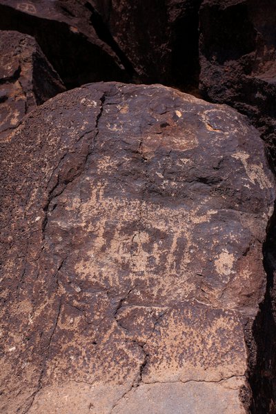 Petroglyphs depicting animals and characters - Petroglyph National Monument - Albuquerque, New Mexico, USA by William M. Timlin