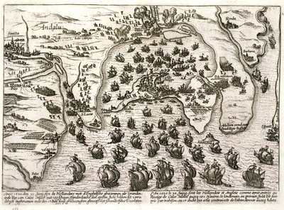Plan of the port of Cadiz in 1596 at the time of the attack by Sir Walter Raleigh by Unbekannter Künstler