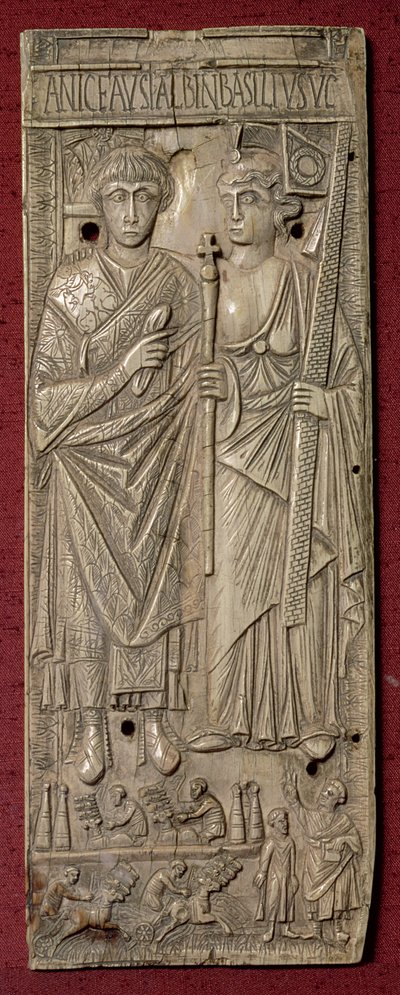 Plaque depicting Basiliscus, Emperor of the East with a chariot race below, Roman, 480 AD by Unbekannt