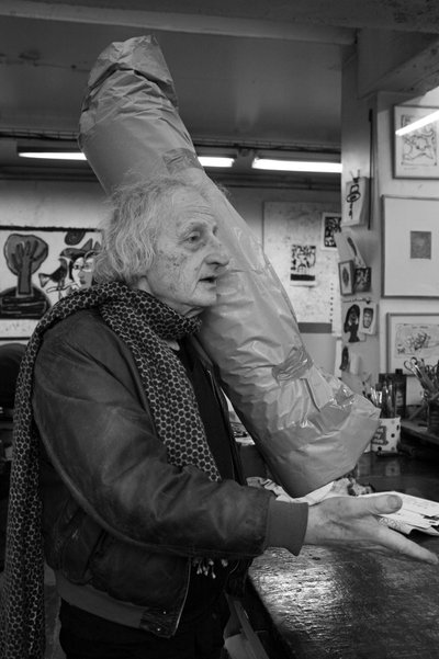 Portrait of Michel Haas, French painter. Pasnic engraving workshop in Paris in 2009. by Unbekannt