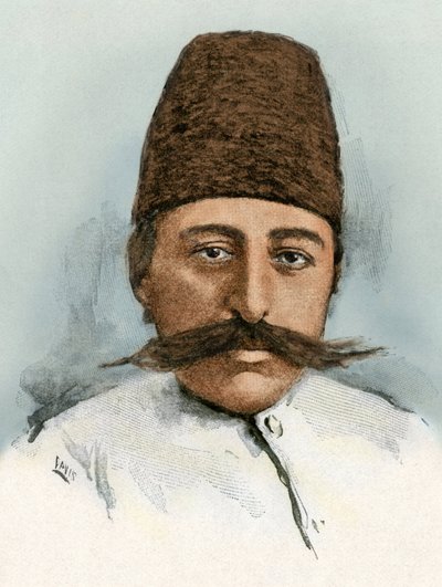 Portrait of Mozaffar ad-din, Shah of Iran between 1896 and 1907 (Colour engraving 19th century) by Unbekannter Künstler