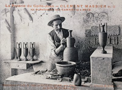 Postcard with Clement Massier (1844-1917), master potter of Poterie de Golf-Juan at work in his studio, France, 20th century by William M. Timlin