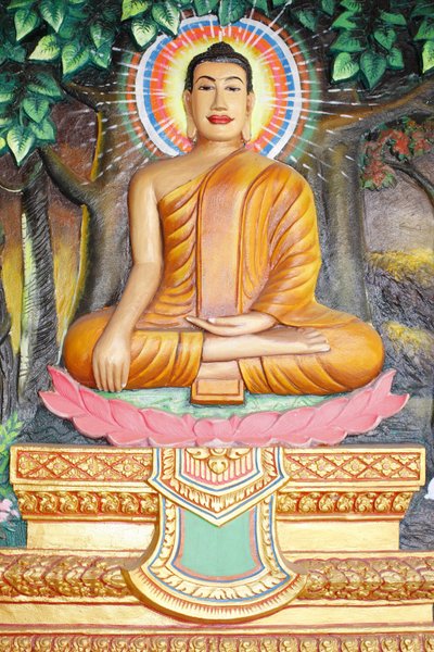 Preah Prom Rath Monastery: Life of the Buddha: Meditation on a lotus flower, The Buddha shown in earth-touching position, Siem Reap, Cambodia by Unbekannt