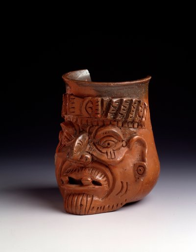 Pre-Columbian art, Maya civilization, post classical period: anthropomorphic clay vase depicting an old man
