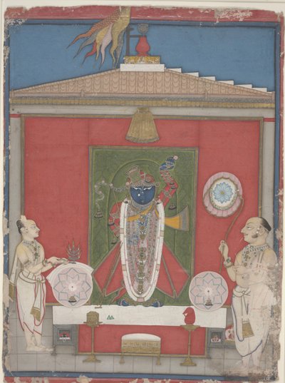 Priest Worshipping an Image of Shri Nathaji, mid-19th century by Unbekannter Künstler