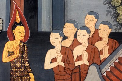 Prince Rama: Mural detail on inner walls of the Vihara from the era of King Rama III depicting the Ramakian, Wat Pho - Wat Phra Chettuphon, 1788, Bangkok, Thailand by Unbekannt