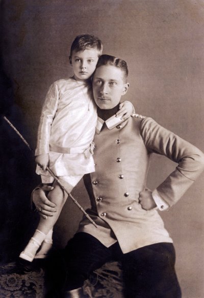 Prince William of Hohenzollern (1882-1951) aka Crown Prince, Son of Kaiser William II, with His Eldest Son, Also Called Wilhelm (Photograph by Selle und Kuntze) by Unbekannter Künstler