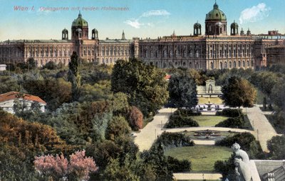 Public Gardens with Both Hof Museums, Vienna, End of 19th/20th Century (Postcard) by Unbekannter Künstler