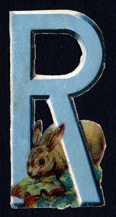 R like Rabbit. Beetle decoupis on the theme of animals. Engraving. Series of 26 waffle chromolithographs of English origin. End of the 19th century by Unbekannt