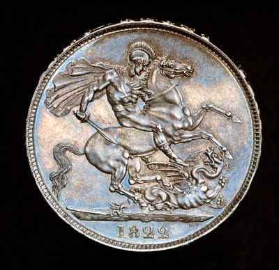 Rare British Coin, King George IV, Proof Silver Crown, Patron saint of England on horseback with sword about to slay the dragon, dies by Benedetto Pistrucci by Unbekannter Künstler