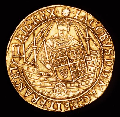 Rare Coin, England Gold Spur Ryal, King James I on Ship with Shield by Unbekannter Künstler