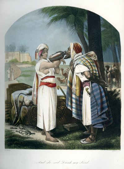 Rebekah giving water to Isaac