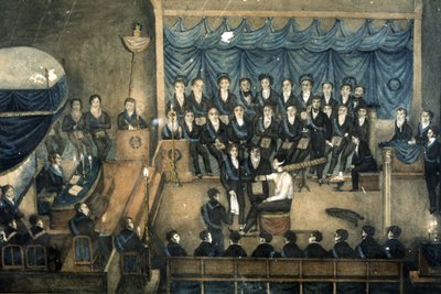 Reception of a mason in a Lodge, c. 1820 (watercolour) by Unbekannter Künstler