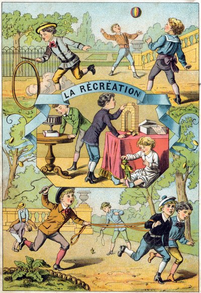 Recreation in the school yard. Engraving in "Alphabet des petits ecoliers". Imaging of Epinal, circa 1885 by Unbekannt