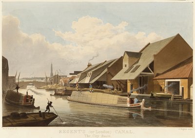 Regent Canal and the Islington City Basin, the Most Important Traffic Center on the Canal, Described with Warehouses and Loading Docks for Goods by Unbekannter Künstler