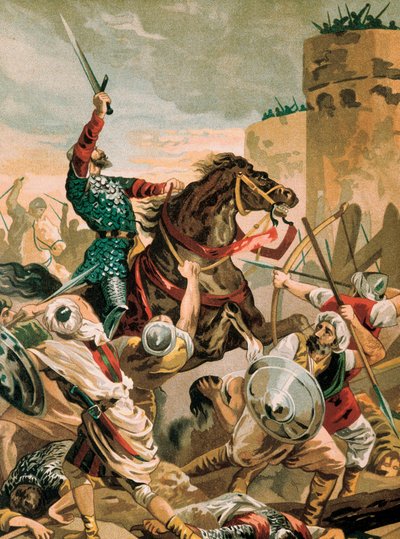 Representation of Cid, Rodrigo Diaz de Vivar (1043-1099), Spanish knight hero of the Reconquista during the siege of Valencia against the Saracens in 1099 by Unbekannter Künstler