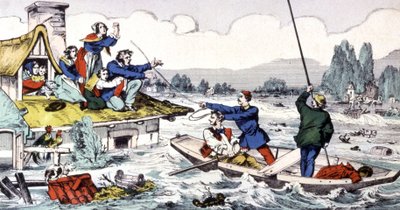 Rescue with a Small Boat During Floods in South of France by Unbekannter Künstler