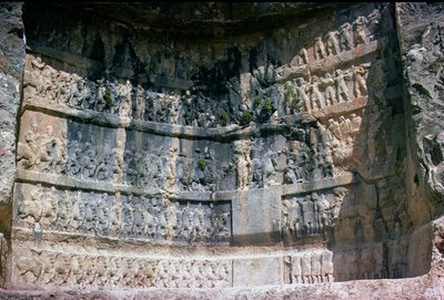 Rock relief depicting the Sassanian King Shapur I the Persian cavalry and tributaries, 3rd century by Unbekannt
