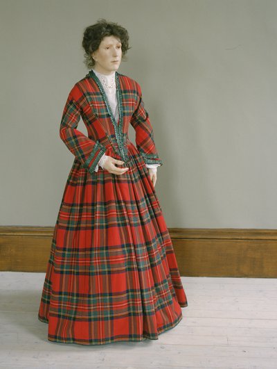 Royal Stewart tartan wool dress with ruched silk trimming, c.1845-50 by Unbekannt