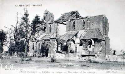 Ruins of the Church in the Village of Frise, Somme, France 1914-1918 by Unbekannter Künstler