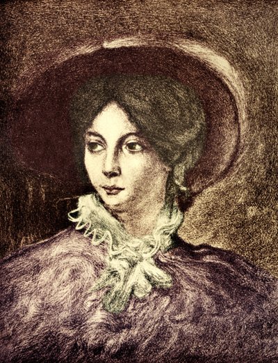 George Sand - after the painting by E. Delacroix French novelist (1804-1876). Involved with Chopin. Colourised by Unbekannt