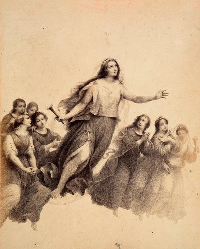 Saint Lucia with Torch in Hand Flies Through the Firmament of the Empyrean (Illustration of Canto XXXII in Paradiso of The Divine Comedy by Dante Alighieri) by Unbekannter Künstler