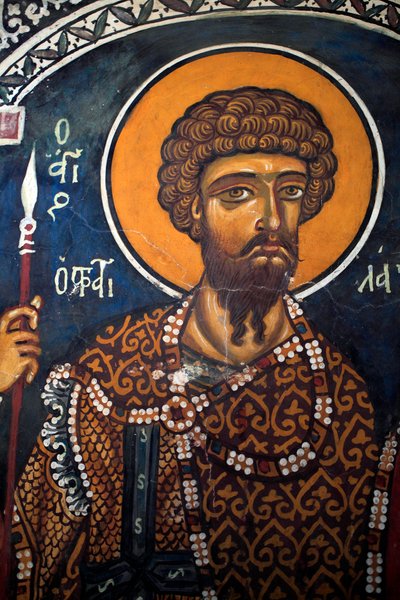 Saint Theodore Statelates: Byzantine Fresco from the 14th Century (1332), Phorbiotissa Virgin Church, Asinou, Cyprus, Painted Churches UNESCO Site, Troodos, Cyprus by Unbekannt